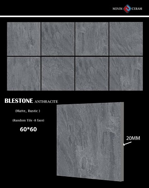 Керамогранит Novin Ceram Yazd Tile Co X9567M81 Blestone Anthracite Matte Rustic 20mm 60x60