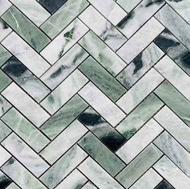 Мозаика Caramelle Mosaic Onice Verde oliva POL fish 23x73x7 317x282