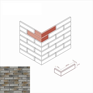 Искусственный камень White Hills 370-85 Бергамо брик угловой 9х20,5x4,9x1,2-1,4
