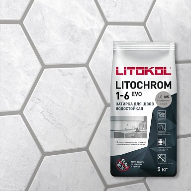 Смеси и затирки LITOKOL Litochrom 1-6 Evo LE.105 Серебристо-серый 2кг 500090002