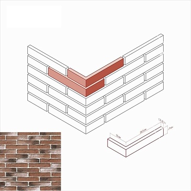 Искусственный камень White Hills 381-75 Остия брик Угол 12x26.5x4.9