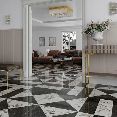 Керамогранит Kerama Marazzi SG013322R Бьянко Неро белый чёрный лаппатированный обрезной 119,5x119,5x0,9