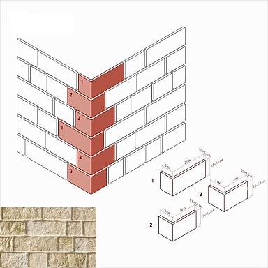 Искусственный камень White Hills 495-15 Эль Торре угол 6x19 (7x13,5; 7x17,5; 7,5x14; 9x14) x 9,5-9,6
