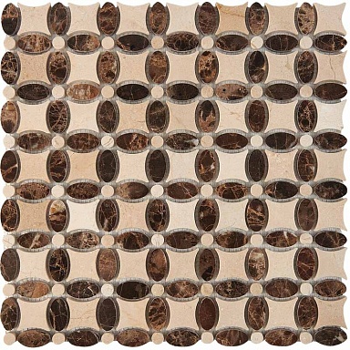 Мозаика Pixmosaic PIX283 Cream marfil, Dark Еmperador из мрамора полированная 32x32 336х336x8