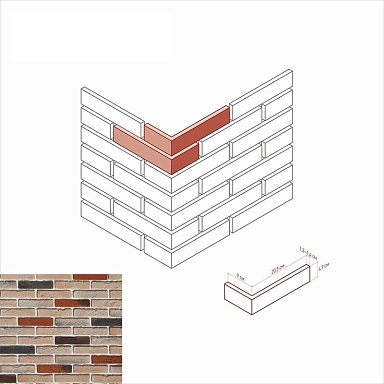 Искусственный камень White Hills 371-55 Бергамо брик Design Угол 9х20,5x4,9x1,2-1,4