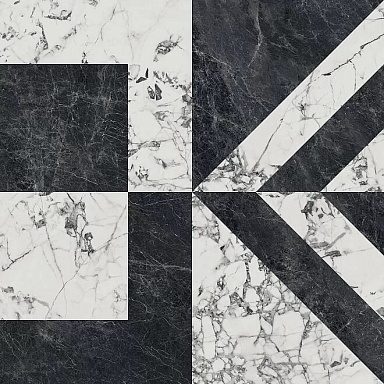 Керамогранит Kerama Marazzi SG013322R Бьянко Неро белый чёрный лаппатированный обрезной 119,5x119,5x0,9