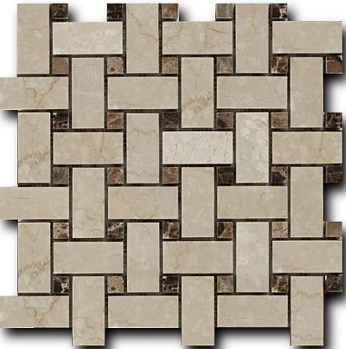 Мозаика Art&Natura Ceramic Botticino Fiorito + Dark Imperador 3*6*1 30,5*30,5