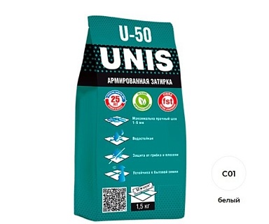 Смеси и затирки Unis Затирка U-50 U-50 Белая С01 1.5 кг