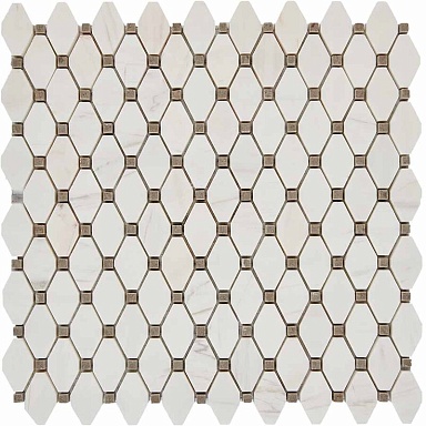 Мозаика Pixmosaic PIX284 Bianco Dolomite, Cinderella Grey из мрамора полированная 39x24 286х295x7