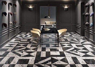 Керамогранит Kerama Marazzi SG013322R Бьянко Неро белый чёрный лаппатированный обрезной 119,5x119,5x0,9