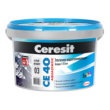Смеси и затирки Ceresit CE 40 CE 40/2 эластичная водоотталкивающая противогрибковая белый мрамор 2 кг 2621567