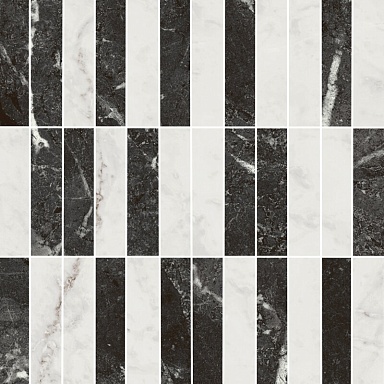 Kerama Marazzi KMD2MSA003BR Декор Тубкаль мозаичный микс чёрный белый глянцевый обрезной 30x30x0,9