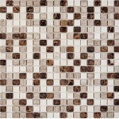 Мозаика Pixmosaic PIX277 Emperador Dark, White Wooden, Dolomiti Bianco из мрамора полированная 15x15 305х305x4