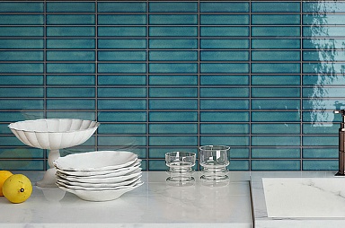 Мозаика Porcelain mosaic Y15FW26 Strip Голубой глянцевый 1.5х14.5 29.4х31.3