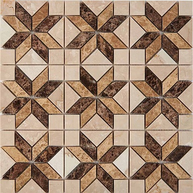 Мозаика Pixmosaic PIX286 Botticino, Dark, Light Emperador из мрамора полированная 23x23 298х298x6