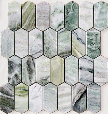 Мозаика Caramelle Mosaic Onice Verde oliva POL long hex 38x86x7 278x304x7