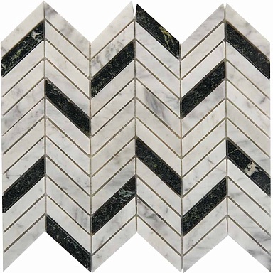 Мозаика Pixmosaic PIX287 Bianco carrara, Spider Green из мрамора полированная 307х286x8