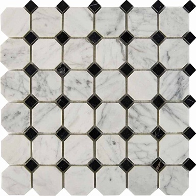 Мозаика Pixmosaic PIX209 Bianca Carrara, Nero Marquina из мрамора 48x48 305х305x8