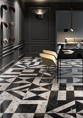 Керамогранит Kerama Marazzi SG013322R Бьянко Неро белый чёрный лаппатированный обрезной 119,5x119,5x0,9