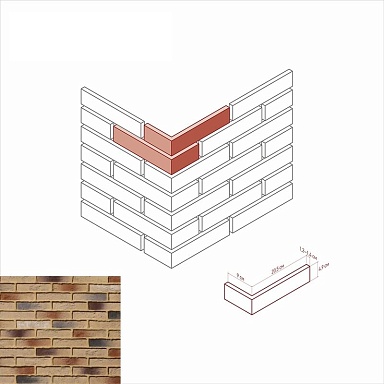 Искусственный камень White Hills 370-45 Бергамо брик Угол 9х20,5x4,9x1,2-1,4
