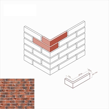 Искусственный камень White Hills 675-75 Эрдинг брик Угол 6,7-7,5 (32,5-33,5 / 7 / 33) x 5,2-5,5