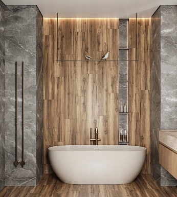 Керамогранит Creanza CW-RT09-B Fossil Wood Brich Rustic 20x120