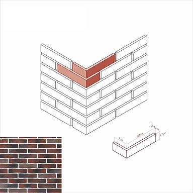 Искусственный камень White Hills 371-45 Бергамо брик Угол 9х20,5x4,9x1,2-1,4