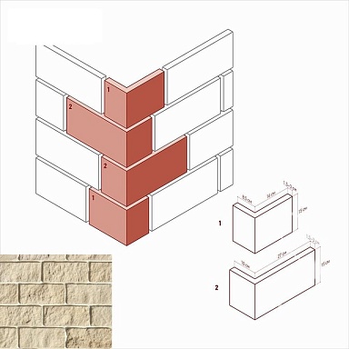Искусственный камень White Hills 415-15 Лорн Угол 8,5х16(10х26,5)x15x1,5-3