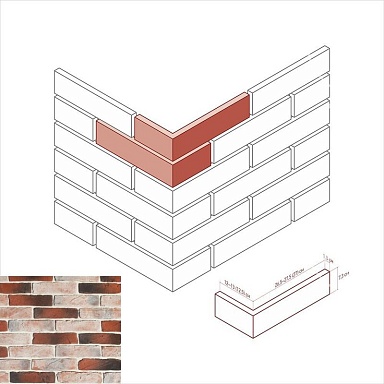 Искусственный камень White Hills 392-75 Тироль брик Угол 13-12x7.3 (26.5-27.5x7.3)