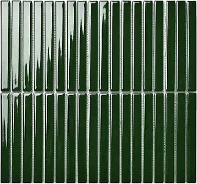 Мозаика Porcelain mosaic Y15F341 Strip Зеленый глянцевый 1.5х14.5 29.4х31.3
