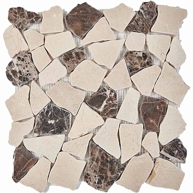 Мозаика Pixmosaic PIX262 Cream marfil, Dark Imperador из мрамора матовая 305х305x6