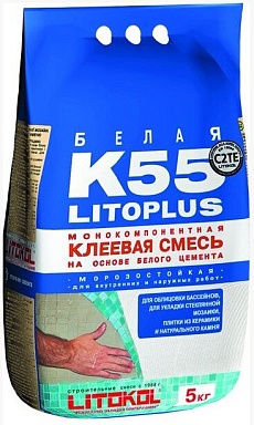 Клей LITOKOL Плиточный клей LITOPLUS K55 белый 5 кг