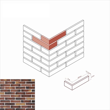Искусственный камень White Hills 373-75 Бергамо брик Угол 9х20,5x4,9x1,2-1,4